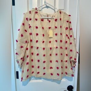 THML Beige Blouse with pink Accents